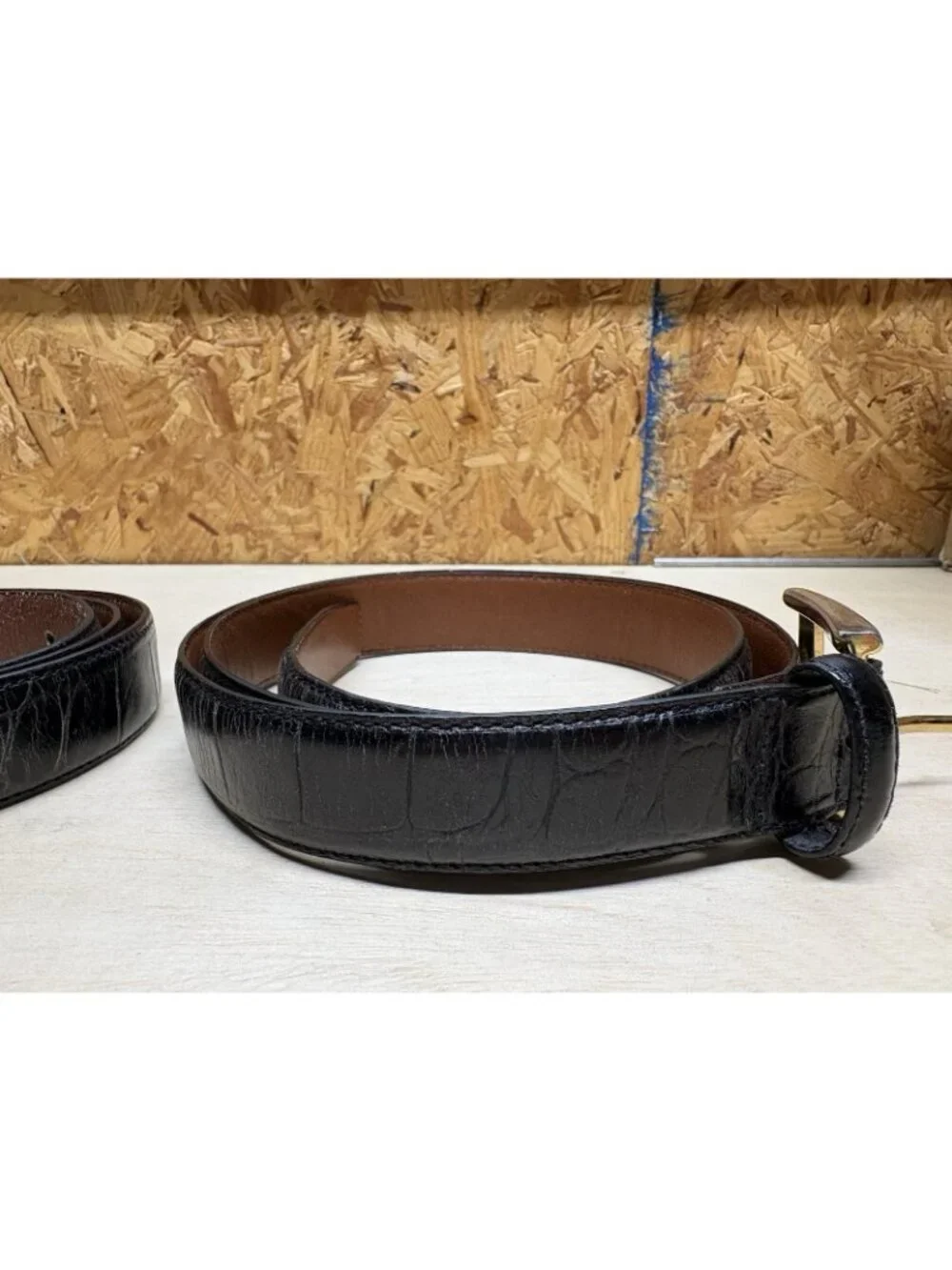 Lot Of 2 Jos A Bank Black Alligator Embossed Italian Leather Belts Brass 38